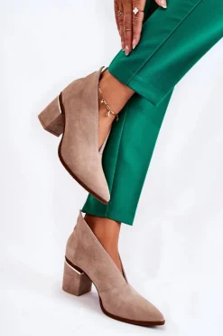 Online Laura Messi Botki Skórzane Na Obcasie Jasnobeżowe 2344