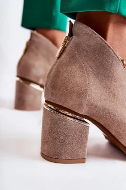 Online Laura Messi Botki Skórzane Na Obcasie Jasnobeżowe 2344