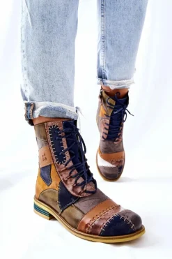 Maciejka Botki Skórzane Sztyblety Wielokolorowe 05095-39