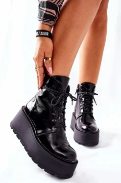 Maciejka Botki Maciejka|Botki Sznurowane*Botki Skórzane Trzewiki Czarne 05294-20
