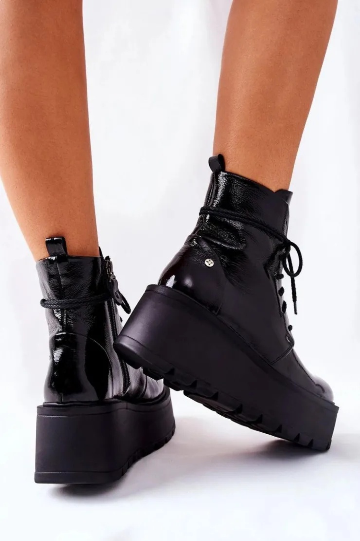 Maciejka Botki Maciejka|Botki Sznurowane*Botki Skórzane Trzewiki Czarne 05294-20