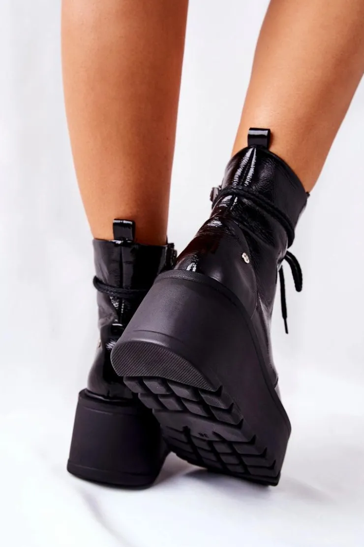 Maciejka Botki Maciejka|Botki Sznurowane*Botki Skórzane Trzewiki Czarne 05294-20