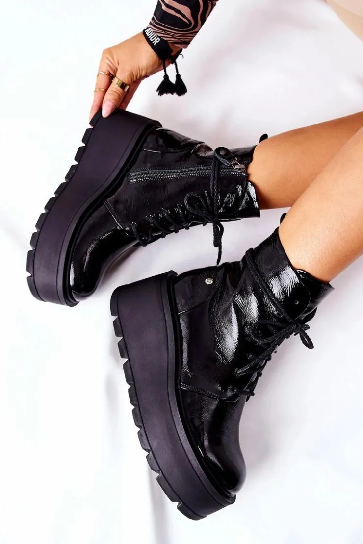 Maciejka Botki Maciejka|Botki Sznurowane*Botki Skórzane Trzewiki Czarne 05294-20