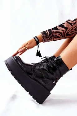 Maciejka Botki Maciejka|Botki Sznurowane*Botki Skórzane Trzewiki Czarne 05294-20