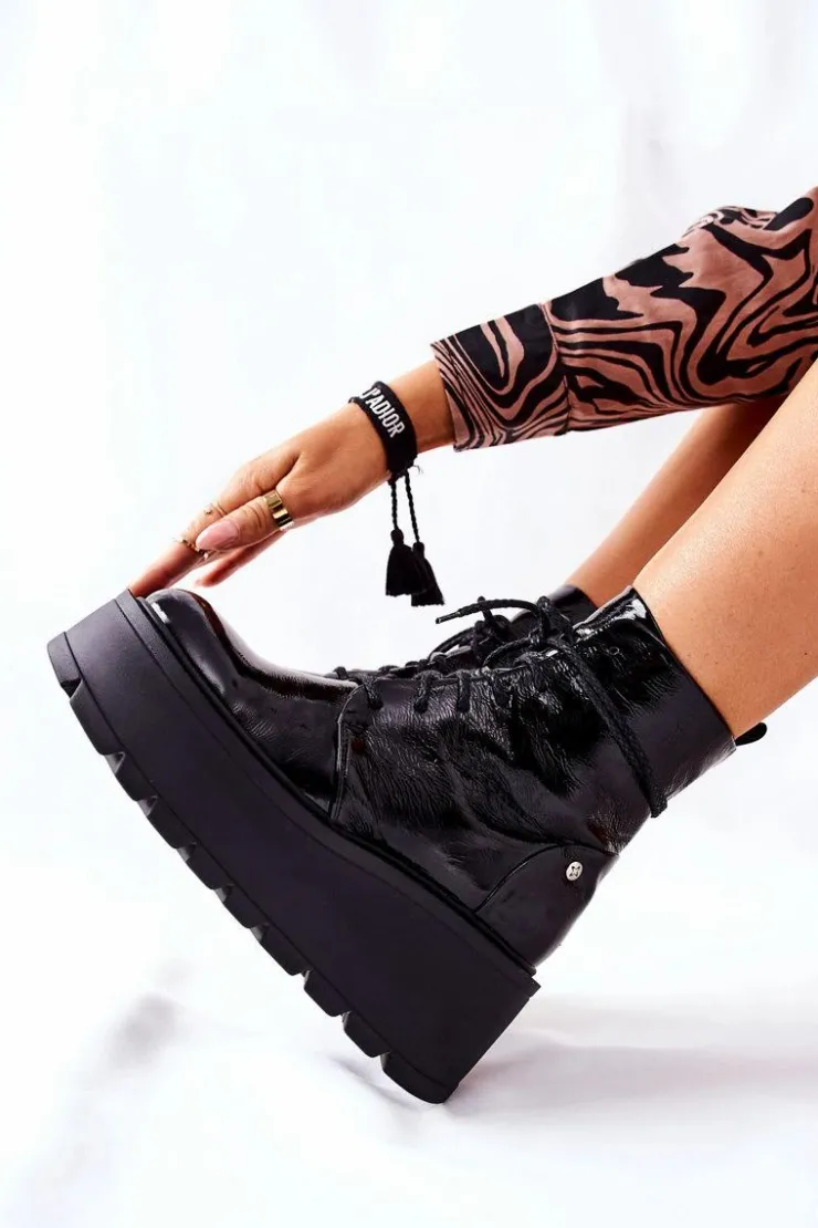 Maciejka Botki Maciejka|Botki Sznurowane*Botki Skórzane Trzewiki Czarne 05294-20