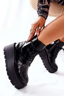 Maciejka Botki Maciejka|Botki Sznurowane*Botki Skórzane Trzewiki Czarne 05294-20