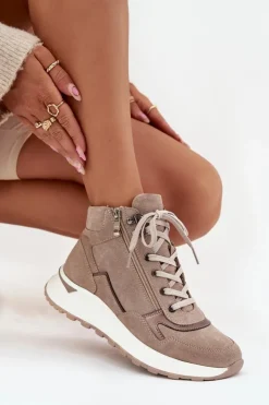 Zazoo Buty Sportowe Na Platformie|Sneakersy Damskie*Botki Sportowe Damskie Na Platformie Z Naturalnego Zamszu Z1239 Beżowe Beżowy