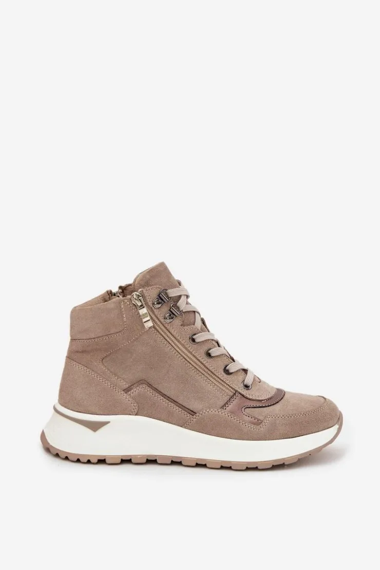 Zazoo Buty Sportowe Na Platformie|Sneakersy Damskie*Botki Sportowe Damskie Na Platformie Z Naturalnego Zamszu Z1239 Beżowe Beżowy