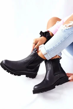 Boto Botki Skórzane|Czarne Botki*Botki Sztyblety Czarne Nicole 2672