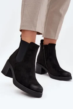 Best Boto Botki Sztyblety Damskie Na Obcasie Ocieplane Czarne Zelia Czarny