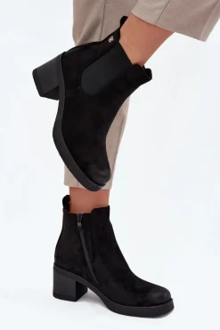 Best Boto Botki Sztyblety Damskie Na Obcasie Ocieplane Czarne Zelia Czarny