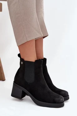 Best Boto Botki Sztyblety Damskie Na Obcasie Ocieplane Czarne Zelia Czarny