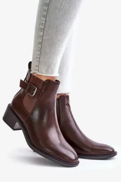 Boto Botki Na Słupku|Botki Zimowe Damskie*Botki Sztyblety Damskie Na Niskim Obcasie Ze Złotą Klamrą Brązowe Vomera