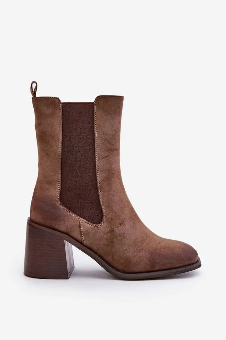 Boto Botki Na Słupku|Czarne Botki*Botki Sztyblety Damskie Na Obcasie Słupku Z Eko Zamszu Brązowe Naorita