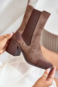 Boto Botki Na Słupku|Czarne Botki*Botki Sztyblety Damskie Na Obcasie Słupku Z Eko Zamszu Brązowe Naorita