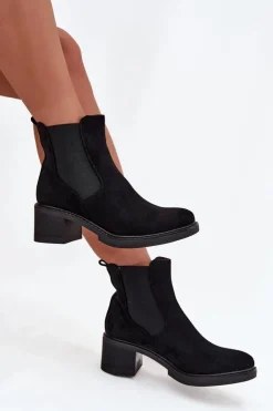 Boto Botki Ocieplane|Czarne Botki*Botki Sztyblety Damskie Na Klocku Czarne Luvina