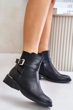 Boto Botki Ocieplane|Botki Na Słupku*Botki Sztyblety Damskie Na Niskim Obcasie Ocieplane Czarne Zinlora