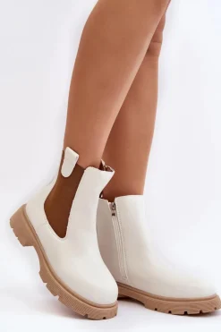 Sale Boto Botki Sztyblety Damskie Na Zamek Białe Ramhel Biały