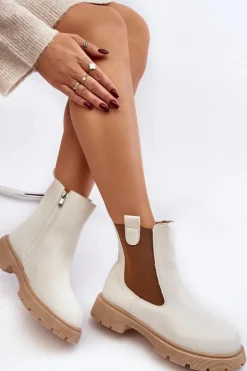 Sale Boto Botki Sztyblety Damskie Na Zamek Białe Ramhel Biały