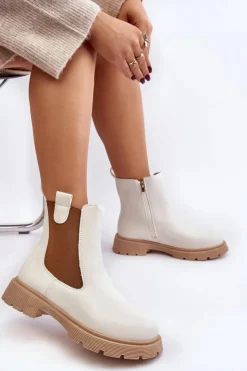 Sale Boto Botki Sztyblety Damskie Na Zamek Białe Ramhel Biały