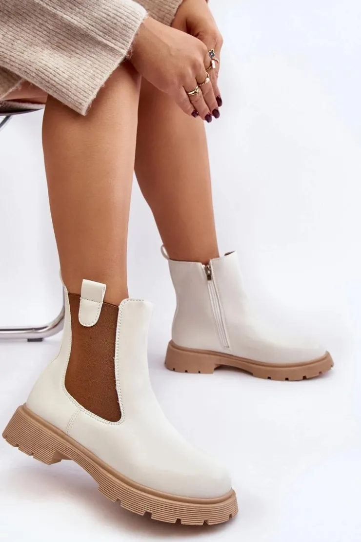Sale Boto Botki Sztyblety Damskie Na Zamek Białe Ramhel Biały