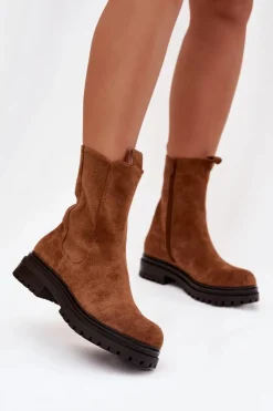 Damskie Boto Botki Sztyblety Damskie Na Zamek Camel Julienne
