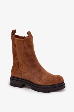 Damskie Boto Botki Sztyblety Damskie Na Zamek Camel Julienne