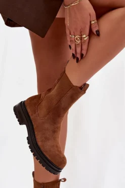 Damskie Boto Botki Sztyblety Damskie Na Zamek Camel Julienne