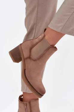 Damskie Boto Botki Sztyblety Damskie Na Obcasie Ocieplane Beżowe Zelia