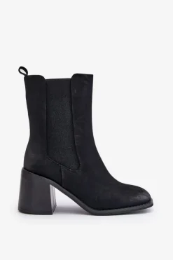 Damskie Boto Botki Sztyblety Damskie Na Obcasie Słupku Z Eko Zamszu Czarne Naorita