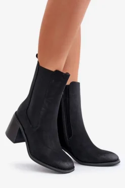 Damskie Boto Botki Sztyblety Damskie Na Obcasie Słupku Z Eko Zamszu Czarne Naorita