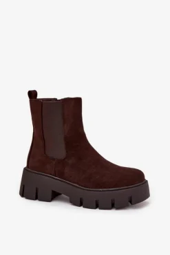 Boto Botki Ocieplane|Botki Płaskie*Botki Sztyblety Damskie Ocieplane Na Zamek Eko Zamszowe Czekoladowe Fivienne