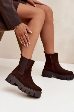 Boto Botki Ocieplane|Botki Płaskie*Botki Sztyblety Damskie Ocieplane Na Zamek Eko Zamszowe Czekoladowe Fivienne