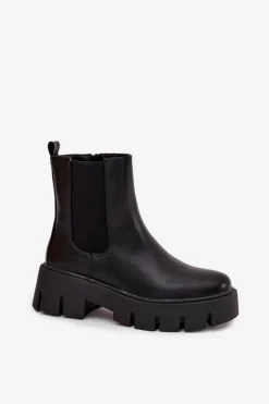 Online Boto Botki Sztyblety Damskie Ocieplane Na Zamek Eko Skórzane Czarne Fivienne Czarny