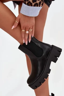 Online Boto Botki Sztyblety Damskie Ocieplane Na Zamek Eko Skórzane Czarne Fivienne Czarny