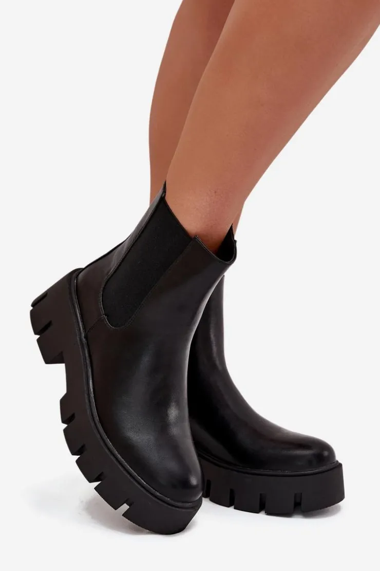 Online Boto Botki Sztyblety Damskie Ocieplane Na Zamek Eko Skórzane Czarne Fivienne Czarny