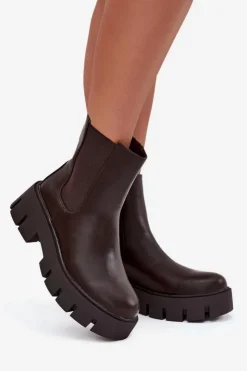 Boto Botki Ocieplane|Botki Płaskie*Botki Sztyblety Damskie Ocieplane Na Zamek Eko Skórzane Ciemnobrązowe Fivienne