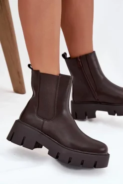 Boto Botki Ocieplane|Botki Płaskie*Botki Sztyblety Damskie Ocieplane Na Zamek Eko Skórzane Ciemnobrązowe Fivienne