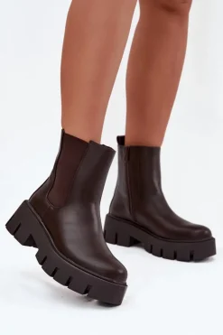 Boto Botki Ocieplane|Botki Płaskie*Botki Sztyblety Damskie Ocieplane Na Zamek Eko Skórzane Ciemnobrązowe Fivienne