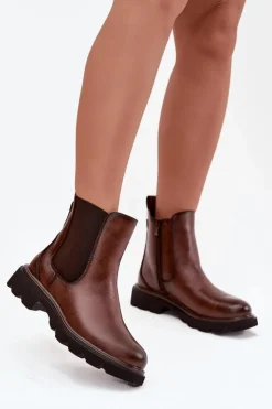 Damskie Boto Botki Sztyblety Damskie Ocieplane Na Zamek Brązowe Rivelia
