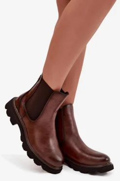 Damskie Boto Botki Sztyblety Damskie Ocieplane Na Zamek Brązowe Rivelia