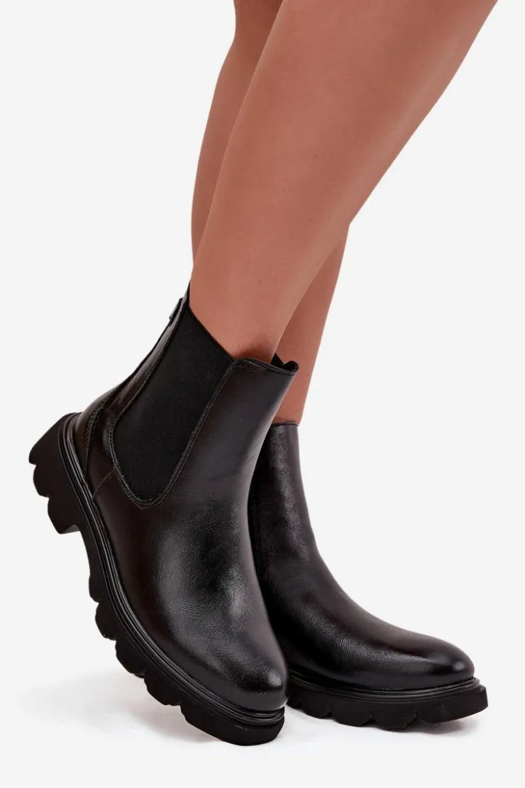 Outlet Boto Botki Sztyblety Damskie Ocieplane Na Zamek Czarne Rivelia Czarny