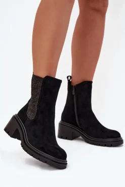 Boto Botki Ocieplane|Botki Na Obcasie*Botki Sztyblety Damskie Ocieplane Na Klocku Czarne Zoralia Czarny