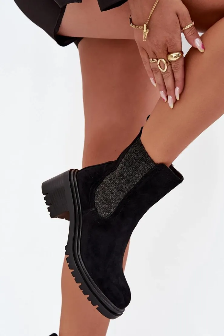 Boto Botki Ocieplane|Botki Na Obcasie*Botki Sztyblety Damskie Ocieplane Na Klocku Czarne Zoralia Czarny