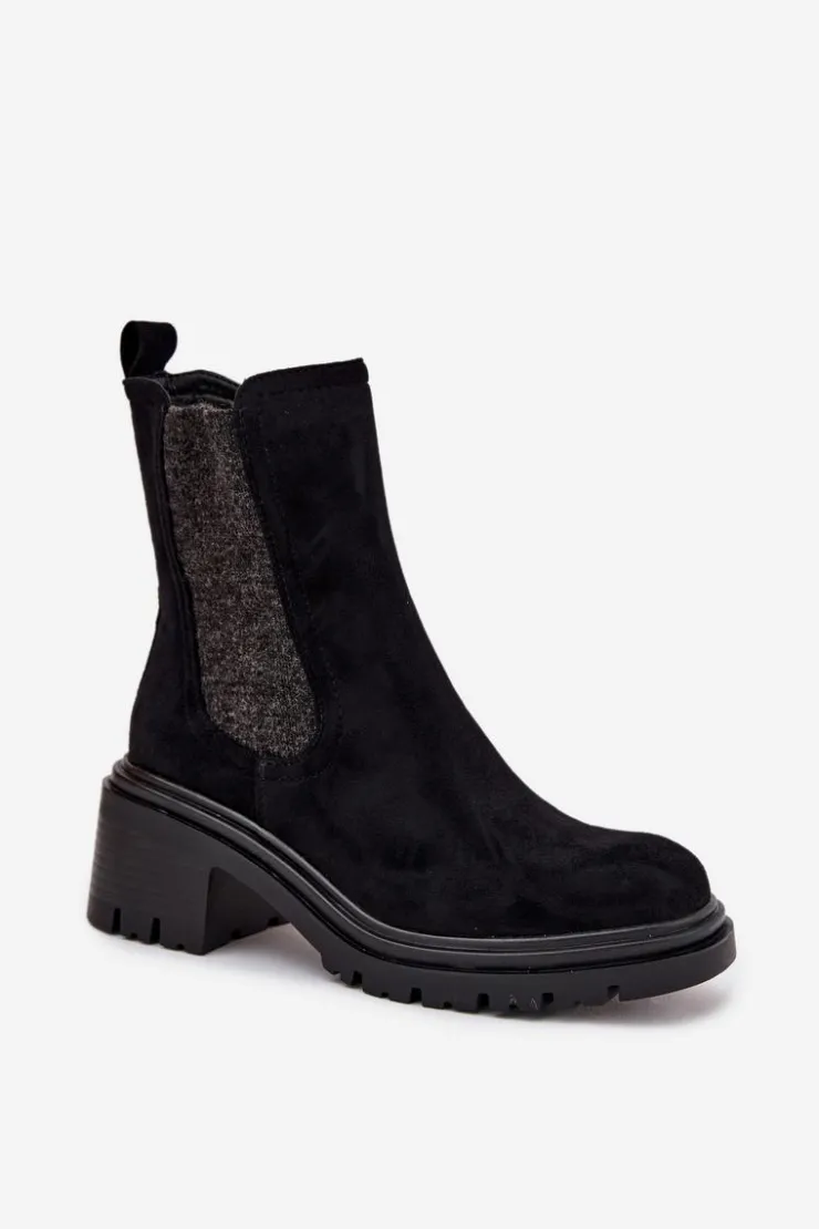 Boto Botki Ocieplane|Botki Na Obcasie*Botki Sztyblety Damskie Ocieplane Na Klocku Czarne Zoralia Czarny