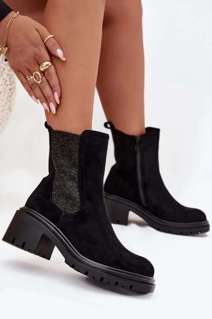 Boto Botki Ocieplane|Botki Na Obcasie*Botki Sztyblety Damskie Ocieplane Na Klocku Czarne Zoralia Czarny