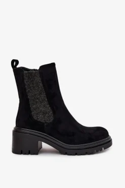 Boto Botki Ocieplane|Botki Na Obcasie*Botki Sztyblety Damskie Ocieplane Na Klocku Czarne Zoralia Czarny