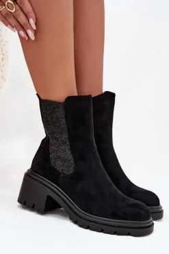 Boto Botki Ocieplane|Botki Na Obcasie*Botki Sztyblety Damskie Ocieplane Na Klocku Czarne Zoralia Czarny
