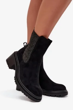 Boto Botki Ocieplane|Botki Na Obcasie*Botki Sztyblety Damskie Ocieplane Na Klocku Czarne Zoralia Czarny