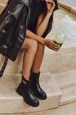 Clearance Boto Botki Sztyblety Damskie Ze Złotym Detalem Ocieplane Czarne Serene Czarny